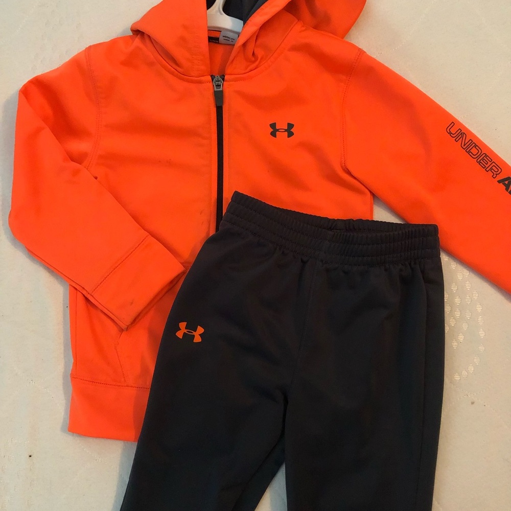 Neon orange and gray pant and hooded jacket set
